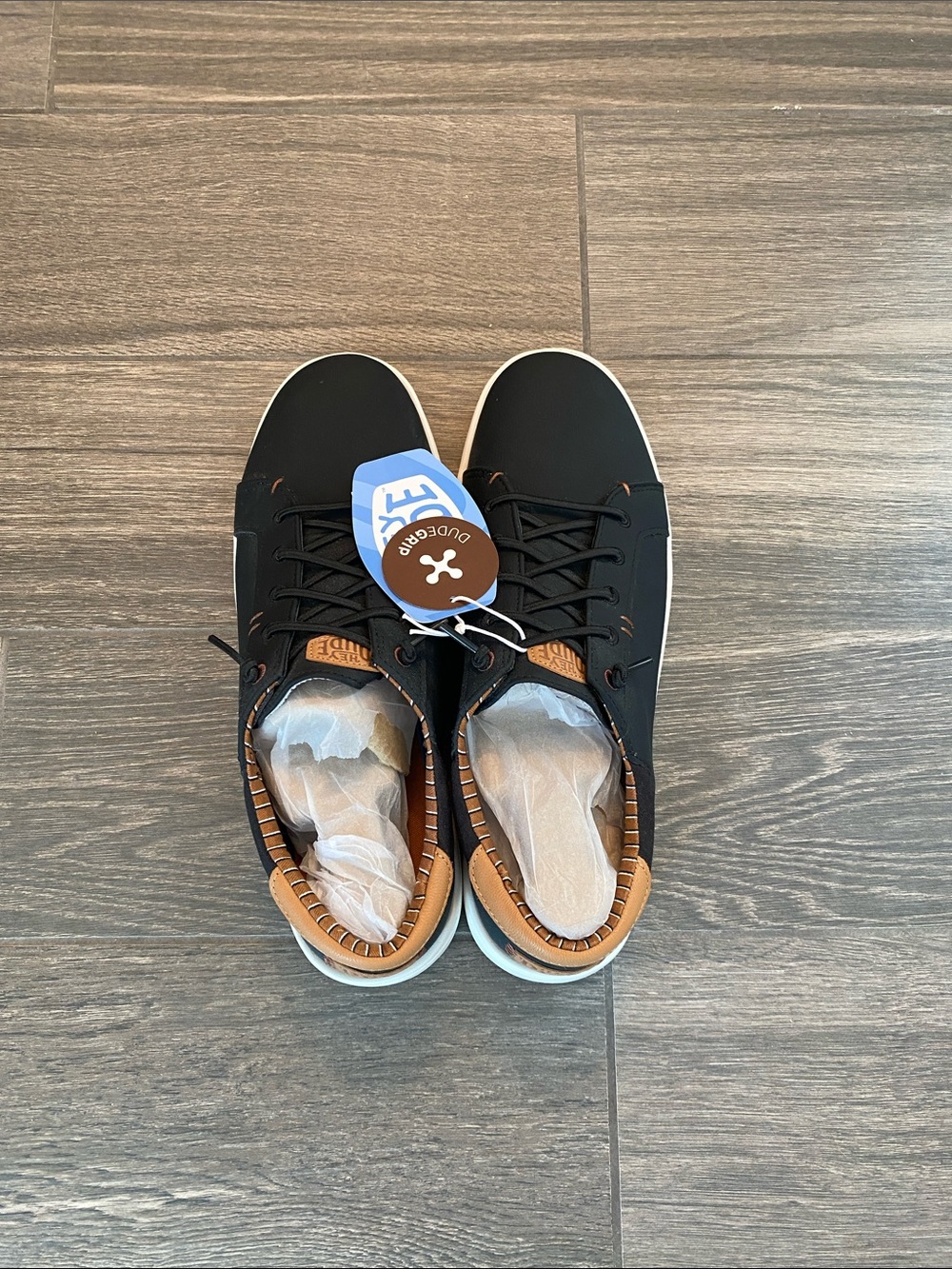 Hey Dude Black Loafers with Brown Trim